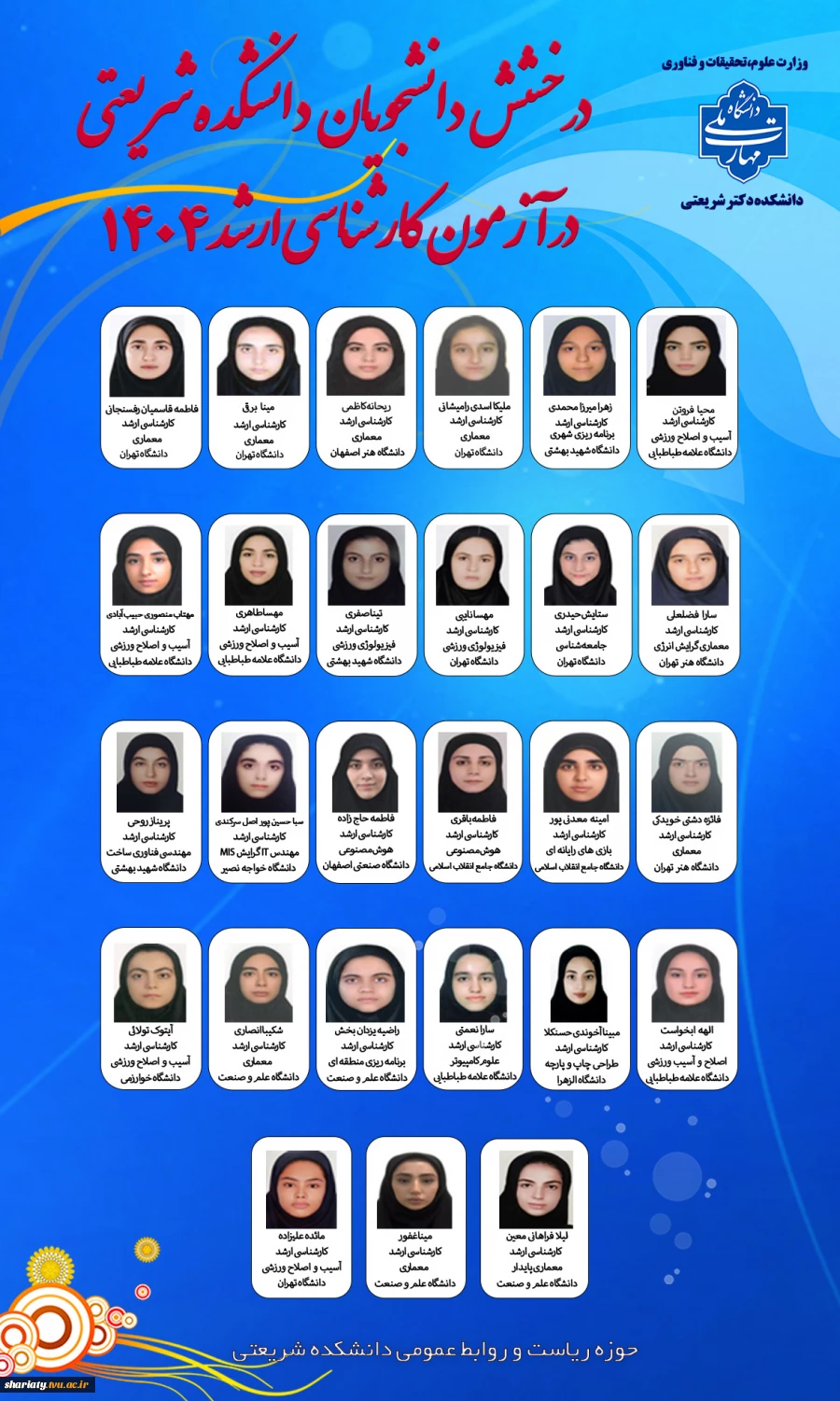 افتخارآفرینی دانشجویان دکتر شریعتی در آزمون کارشناسی ارشد 3