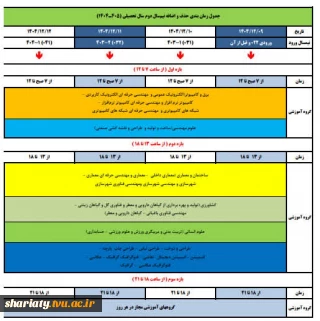 جدول زمان بندی حذف و اضافه نیمسال دوم 1404-1405