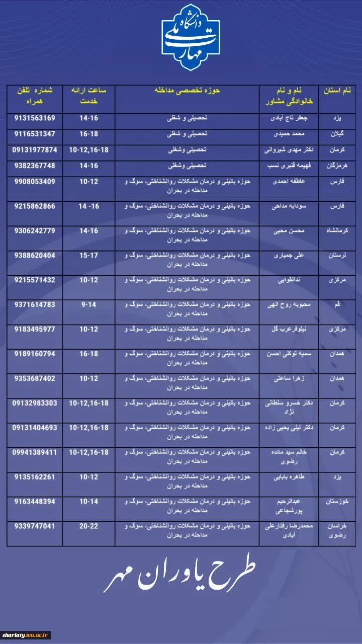 اطلاعیه مهم مرکز مشاوره و سلامت دانشگاه ملی مهارت 3