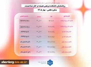 جدول ساعات مشاوره روانشناسان دانشکده