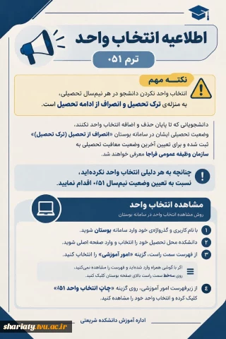 اطلاعیه انتخاب واحد ترم 051